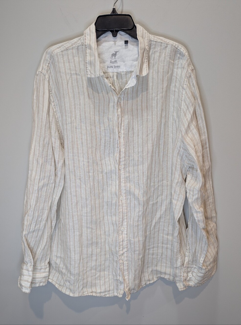 Raffi Pure Linen Striped Long Sleeve Button Down Up Size XXL Beach Lightweight